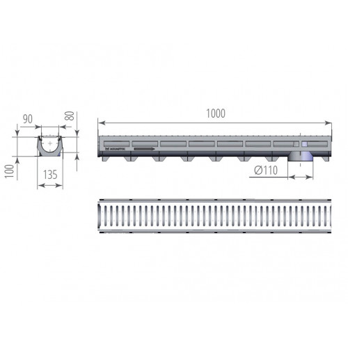 Лоток водоотводный пластиковый AQUA-TOP DN90 H100 со штампованной решеткой