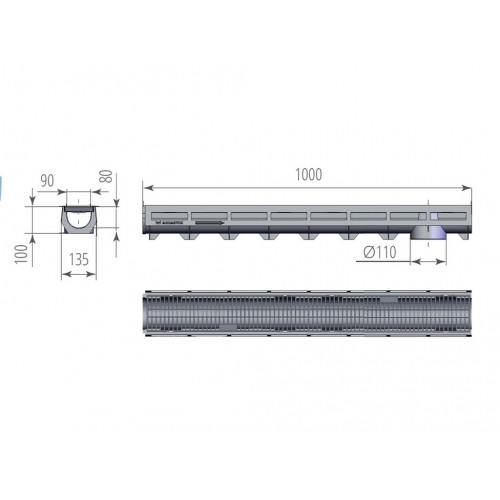 Лоток водоотводный пластиковый AQUA-TOP DN90 H100 с пластиковой решеткой