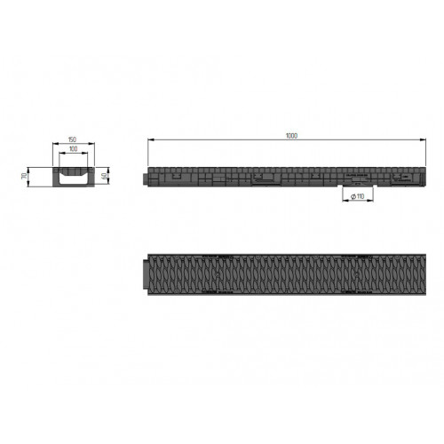 Лоток водоотводный пластиковый Master DN100 H70 ( в сборе с полиамидной решеткой)