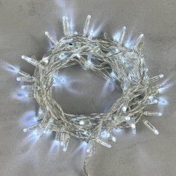 Гирлянда Нить с Колпачком 10м Белая с Мерцанием Белого Диода 220В, 100 LED, Провод Прозрачный ПВХ, I