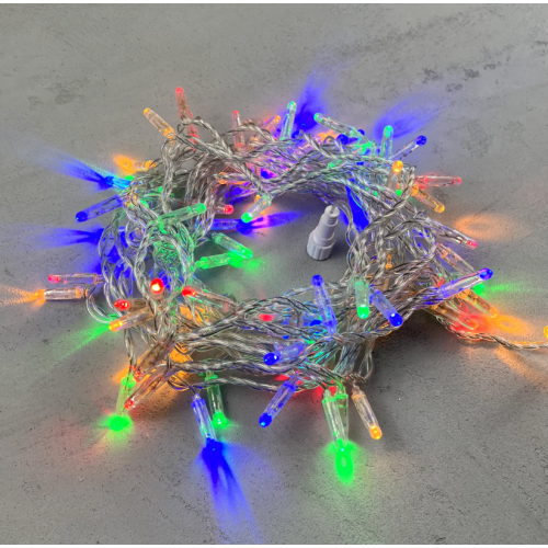 Гирлянда Нить с Колпачком 10м Разноцветная 220В, 100 LED Провод Прозрачный ПВХ, IP65,PST100CAP-10-2M
