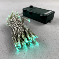 Гирлянда Нить на Батарейках с Таймером 5м Аква, 50 LED, Провод Прозрачный Силикон, IP65,EST50-4W10-8