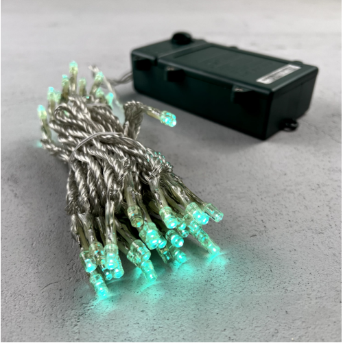 Гирлянда Нить на Батарейках с Таймером 5м Аква, 50 LED, Провод Прозрачный Силикон, IP65,EST50-4W10-8
