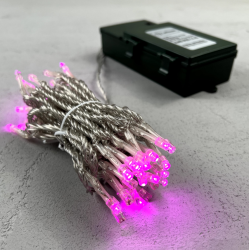Гирлянда Нить на Батарейках с Таймером 5м Розовая, 50 LED Провод Прозрачный Силикон, IP65,EST50-4W10