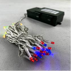 Гирлянда Нить на Батарейках с Таймером 5м Разноцветная, 50 LED, Провод Прозрачный Силикон, IP65,EST5