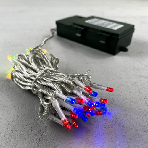 Гирлянда Нить на Батарейках с Таймером 5м Разноцветная, 50 LED, Провод Прозрачный Силикон, IP65,EST5