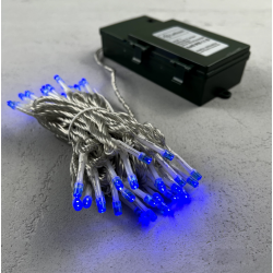 Гирлянда Нить на Батарейках с Таймером 5м Синяя, 50 LED Провод Прозрачный Силикон, IP65,EST50-4W10-8