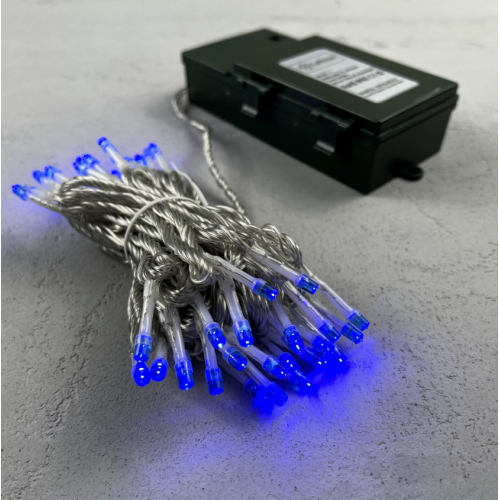 Гирлянда Нить на Батарейках с Таймером 5м Синяя, 50 LED Провод Прозрачный Силикон, IP65,EST50-4W10-8