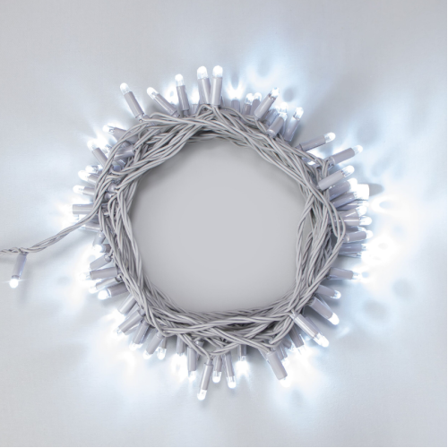 Гирлянда Нить 10м Белая 24В, 100 LED, Провод Серый Каучук 2,3мм, IP65,ECO100-5-1W