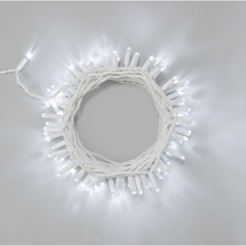 Гирлянда Нить 10м Белая 220В, 100 LED, Провод Белый Каучук 2,3мм, IP65,ECO100-8-2W