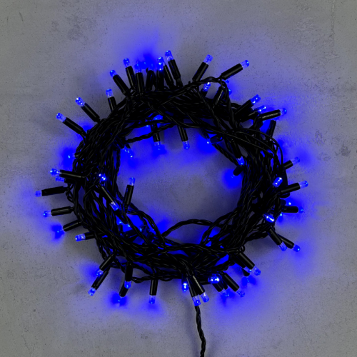 Гирлянда Нить с Колпачком 10м Синяя 24В, 100 LED, Провод Черный ПВХ, IP65,PST100CAP-11-1B