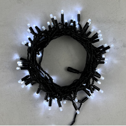 Гирлянда Нить с Колпачком 10м Белая 220В, 100 LED, Провод Черный ПВХ, IP65,PST100CAP-11-2W