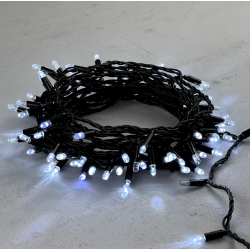 Гирлянда Нить с Колпачком 10м Белая с Мерцанием Белого Диода 220В, 100 LED, Провод Черный ПВХ, IP65,