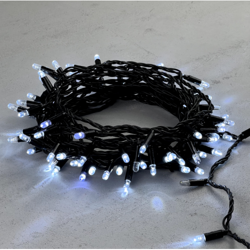 Гирлянда Нить с Колпачком 10м Белая с Мерцанием Белого Диода 220В, 100 LED, Провод Черный ПВХ, IP65,