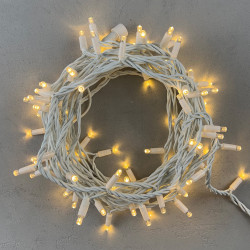 Гирлянда Нить 10м Тепло-Белая 24В, 100 LED, Провод Белый Каучук, IP65