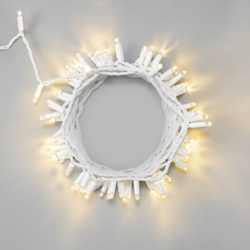 Гирлянда Нить 10м Тепло-Белая 24В, 100 LED, Провод Белый Каучук 2,3мм, IP65,EC0100-8-1WW