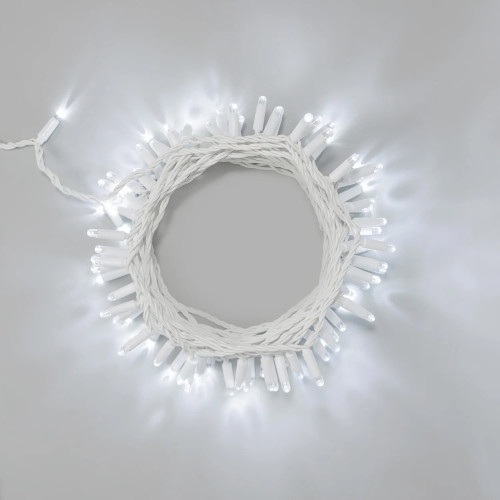 Гирлянда Нить 10м Белая 24В, 100 LED, Провод Белый Каучук 2,3мм, IP65,EC0100-8-1W