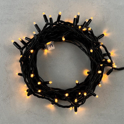 Гирлянда Нить 10м Экстра Тепло-Белая 220В, 100 LED, Провод Черный Каучук 2,3мм, IP65,EC0100-1-2EWW