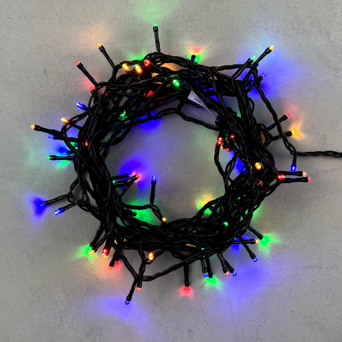 Гирлянда Нить 10м Разноцветная 24В, 100 LED, Провод Черный ПВХ, IP54,PST100-11-1M