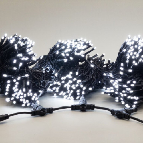 Комплект 3 Белых Нити по 20м, 600 LED, Провод Черный Каучук 2,3мм, IP54,EC0600-11-1W