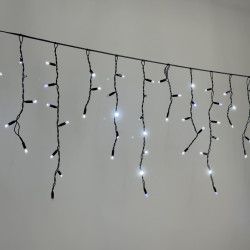 Гирлянда Бахрома 3,1 х 0,5 м Белая с Мерцанием Белого Диода 220В, 120 LED, Провод Черный Каучук 2,3м