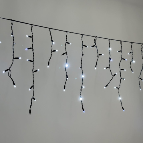 Гирлянда Бахрома 3,1 х 0,5 м Белая с Мерцанием Белого Диода 220В, 120 LED, Провод Черный Каучук 2,3м