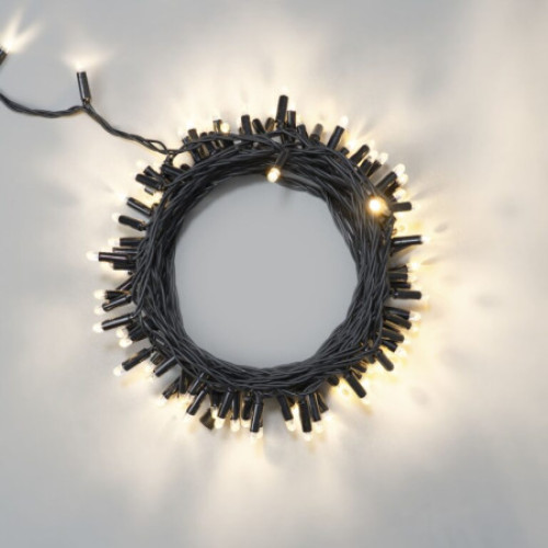 Гирлянда Нить 10м Тепло-Белая 24В, 100 LED, Провод Черный Каучук 2,3мм, IP65,ECO100-1-1WW