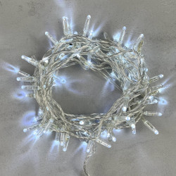 Гирлянда Нить с Колпачком 10м Белая с Мерцанием Белого Диода 24В, 100 LED, Прозрачный ПВХ, IP65