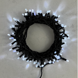 Гирлянда Нить с Колпачком 10м Белая с Мерцанием Белого Диода 24В, 100 LED, Провод Черный ПВХ, IP65,