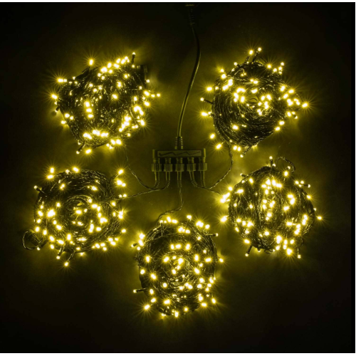 Комплект 5 Тепло-Белых Нитей по 20м с Мерцанием Белого Диода, 1000 LED, Провод Черный ПВХ, IP54,KDD1