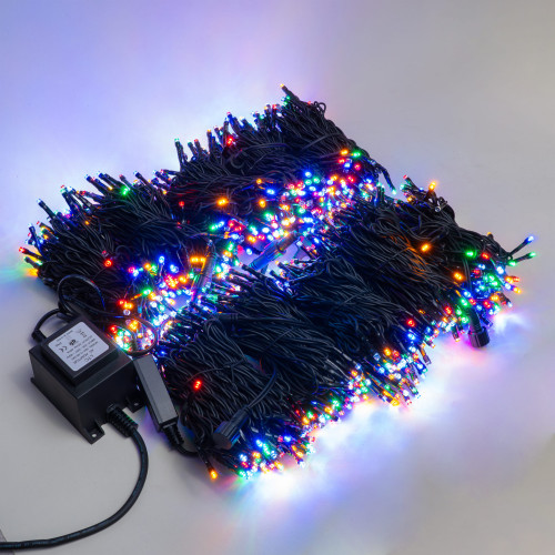 Комплект 5 Разноцветных Нитей по 20м с Мерцанием Белого Диода, 1000 LED, Провод Черный Каучук 2,3мм, IP54