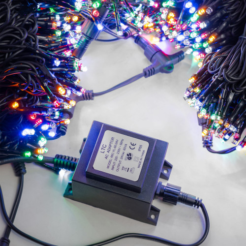 Комплект 5 Разноцветных Нитей по 20м с Мерцанием Белого Диода, 1000 LED, Провод Черный Каучук 2,3мм, IP54