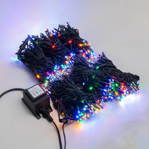 Комплект 3 Разноцветных Нити по 20м с Мерцанием Белого Диода, 600 LED, Провод Черный Каучук 2,3мм, IP54