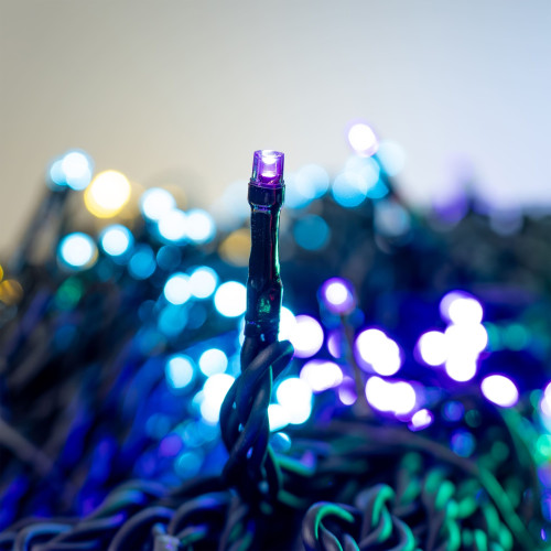 Комплект 10 Разноцветных Нитей по 10м, 1000 LED, Провод Черный Каучук 2,3мм, IP65