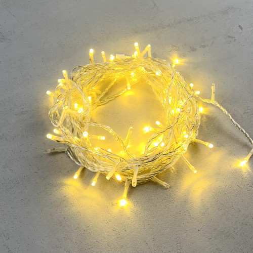Гирлянда Нить 10м Золотой с Мерцанием 24В, 100 LED, Провод Прозрачный ПВХ, IP54