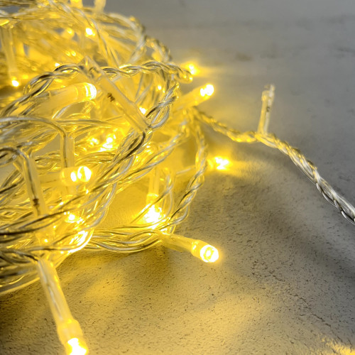 Гирлянда Нить 10м Золотой с Мерцанием 24В, 100 LED, Провод Прозрачный ПВХ, IP54