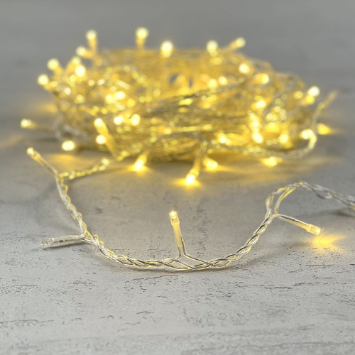 Гирлянда Нить 10м Золотой с Мерцанием 24В, 100 LED, Провод Прозрачный ПВХ, IP54