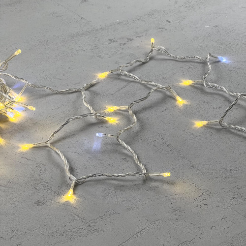 Гирлянда Нить 10м Золотой с Мерцанием Белого Диода 220В, 100 LED, Провод Прозрачный ПВХ, IP54