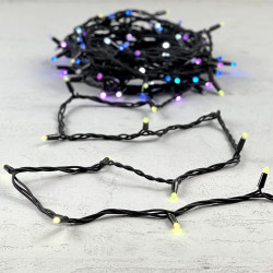 Гирлянда Нить с Колпачком 15м Разноцветная 220В, 100 LED, Провод Черный Каучук, IP65