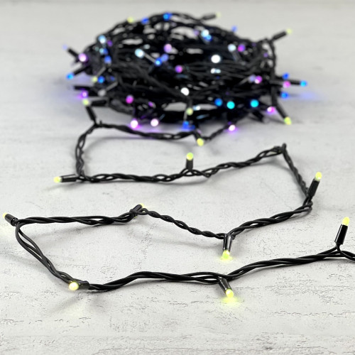 Гирлянда Нить с Колпачком 15м Разноцветная 220В, 100 LED, Провод Черный Каучук, IP65