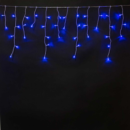 Гирлянда Бахрома на Батарейках 3 х 0,5 м Синяя, 100 LED, Провод Прозрачный Силикон, IP65