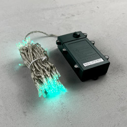 Гирлянда Нить на Батарейках с Таймером 10м Аква, 100 LED, Провод Прозрачный Силикон, IP65
