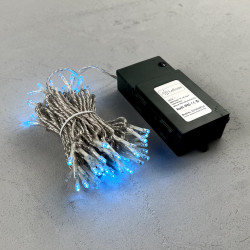 Гирлянда Нить на Батарейках с Таймером 10м Небесно-Голубая, 100 LED, Провод Прозрачный Силикон, IP65