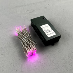 Гирлянда Нить на Батарейках с Таймером 5м Розовая, 50 LED, Провод Прозрачный Силикон, IP65