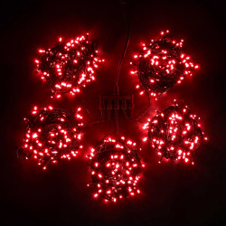 Комплект 5 Красных Нитей по 20м, 1000 LED, Провод Черный ПВХ, IP54
