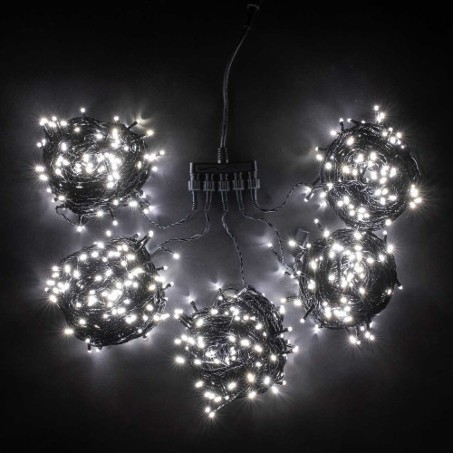 Комплект 5 Белых Нитей по 20м, 1000 LED, Провод Черный ПВХ, IP54