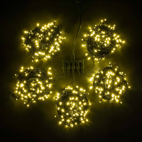 Комплект 5 Тепло-Белых Нитей по 20м с Мерцанием Белого Диода, 1000 LED, Провод Черный ПВХ, IP54