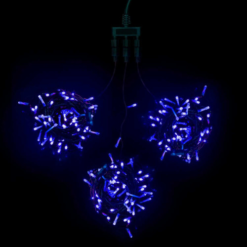 Комплект 3 Синих Нити с Мерцанием Белого Диода по 20м, 600 LED, Провод Черный ПВХ, IP54