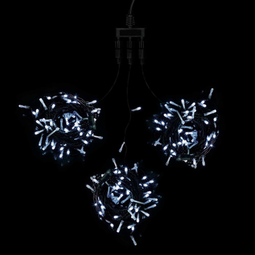 Комплект 3 Белых Нити с Мерцанием Белого Диода по 20м, 600 LED, Провод Черный ПВХ, IP54