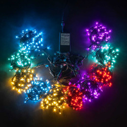 Комплект 10 Разноцветных Нитей по 10м, 1000 LED, Провод Черный Каучук 2,3мм, IP65